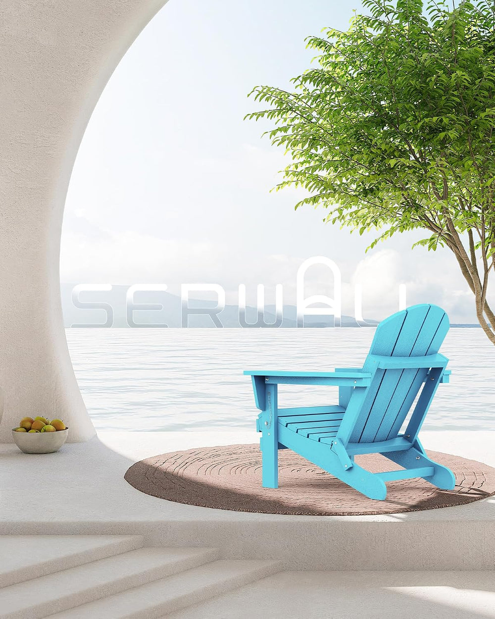 SERWALL Patio Folding Adirondack Chair Set of 2 with Cup Holder -Aruba Blue
