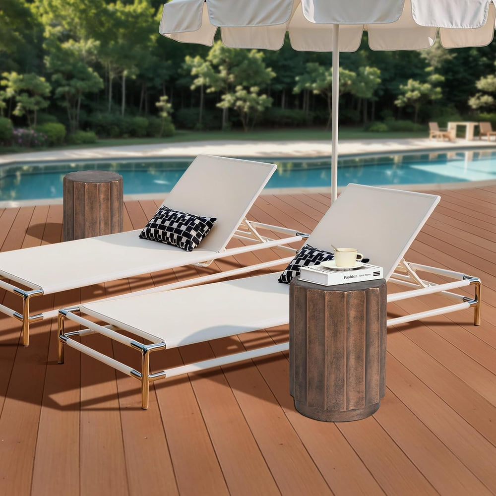 LuxenHome 18" Cement Outdoor Side Table, Set of 2 End Tables for Patio