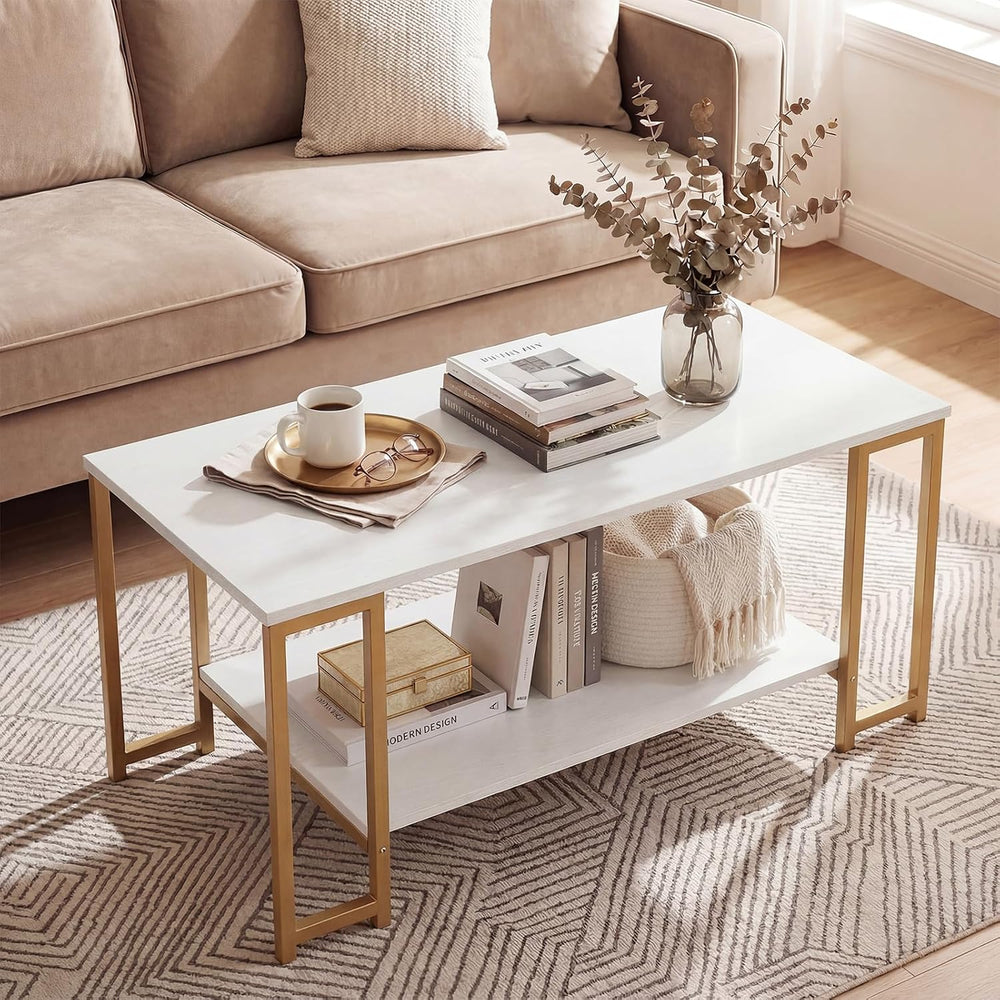 GIANTEX 2-Tier Coffee Table with Storage, 39.5" Center Table, Gold &...