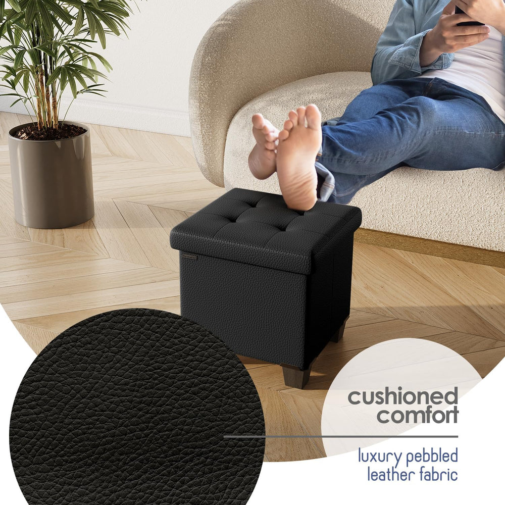 Storage Ottoman Cube with Small Bin, 15-in Square Ottoman with Storage for Li...