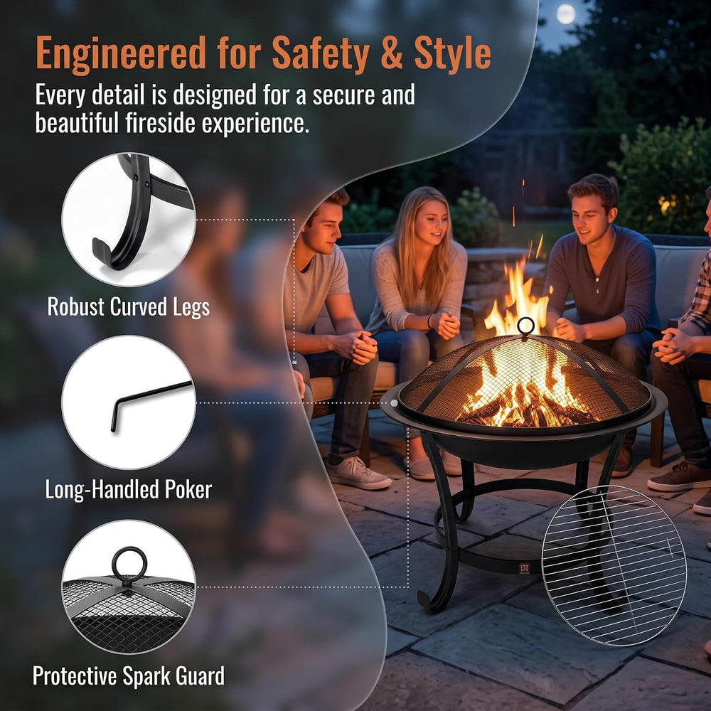 Fire Beauty 22" Wood Burning Fire Pit with 2-in-1 BBQ Grill & Spark ...
