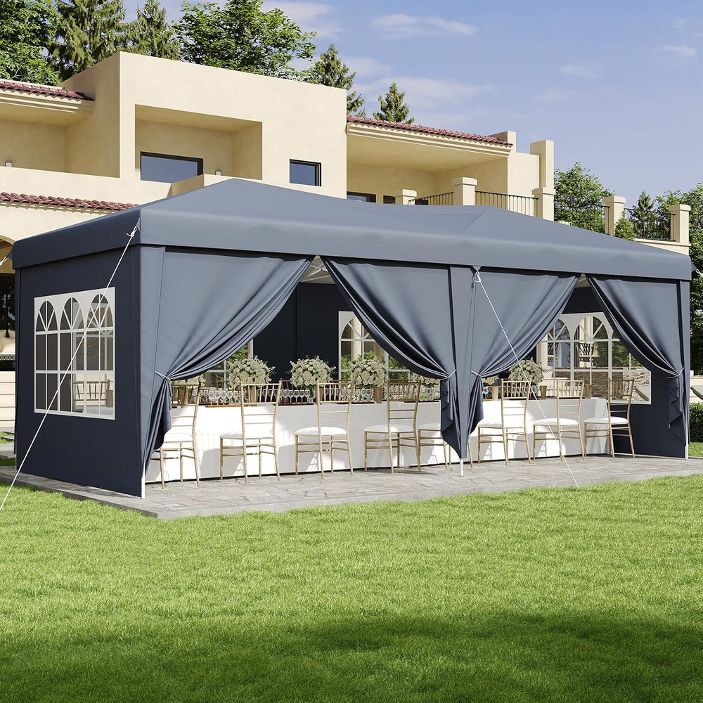 Aoxun 10x20 Pop Up Canopy Tent with 6 Sidewalls, Party Tent, Navy Blue