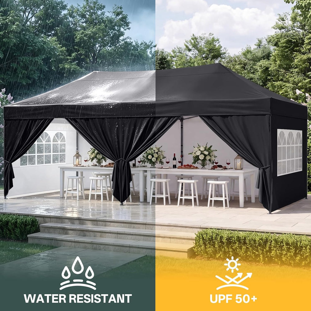 MASTERCANOPY 10x20 Pop Up Canopy Tent with Church Window Black