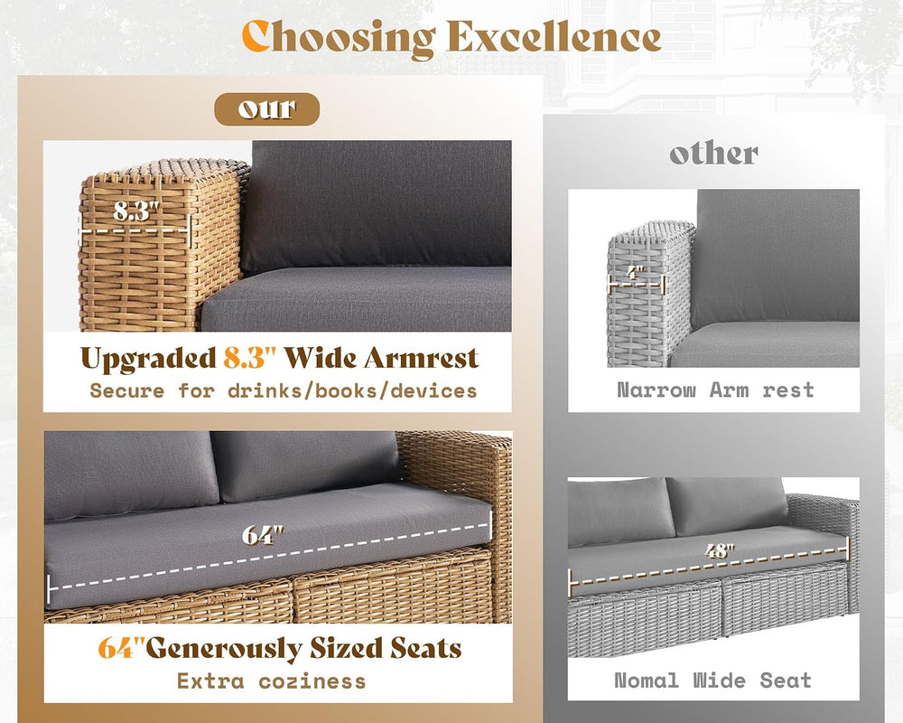AMERLIFE 6-Piece Patio Sofa Set with Convertible Coffee Table - 8.3" Wid...