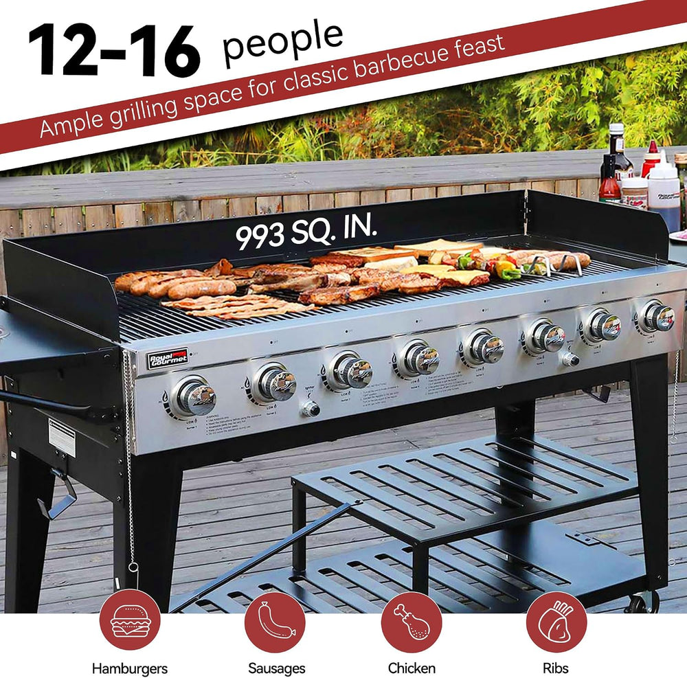Royal Gourmet 8-Burner Gas Grill, 104,000 BTUs Liquid Propane Grill