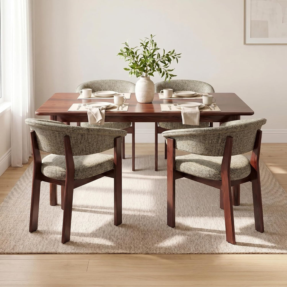 COLAMY Fully Assembled Upholstered Dining Chair Set of 4,Solid Red Oak Wood K...