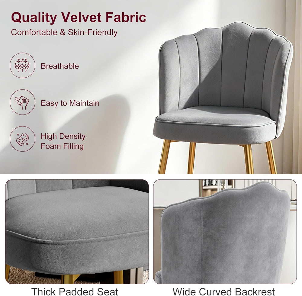VECELO Velvet Dining Chairs Set of 2, Modern Upholstered Kitchen Chairs with ...