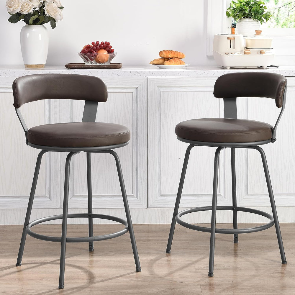 24 Inch Swivel Counter Height Bar Stools Set of 2, Modern Backs, Leather Coun...