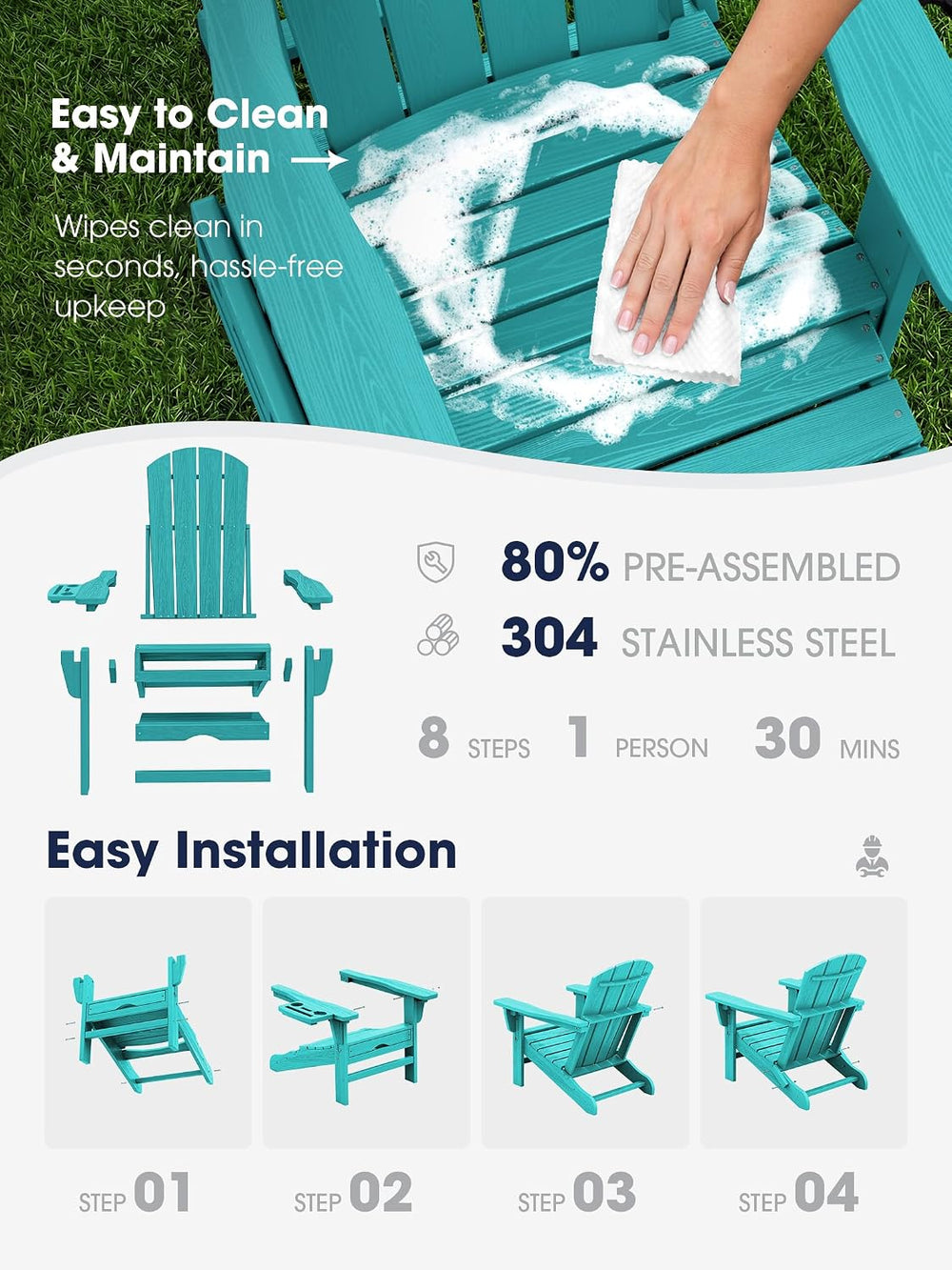 KINGYES Adjustable Folding Adirondack Chair with Footrest & 4-in-1 Multi-...