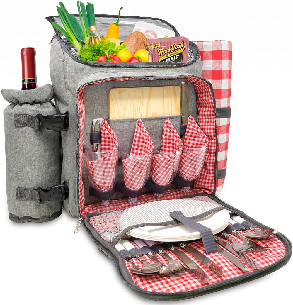 Nature Gear Picnic Backpack for 4, Insulated Picnic Set with Dinnerware, Wine...
