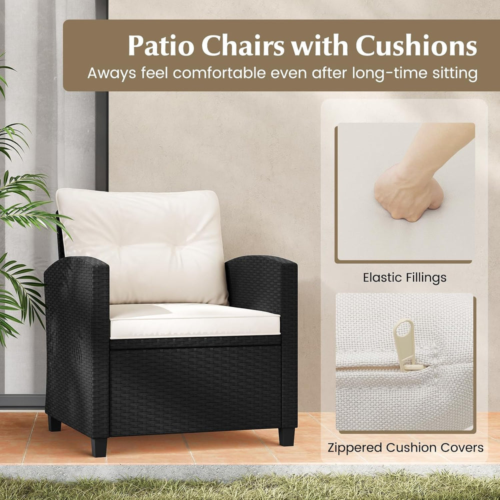 Tangkula 3 Piece Patio Furniture Set, Rattan Conversation Set w/Soft Seat &am...