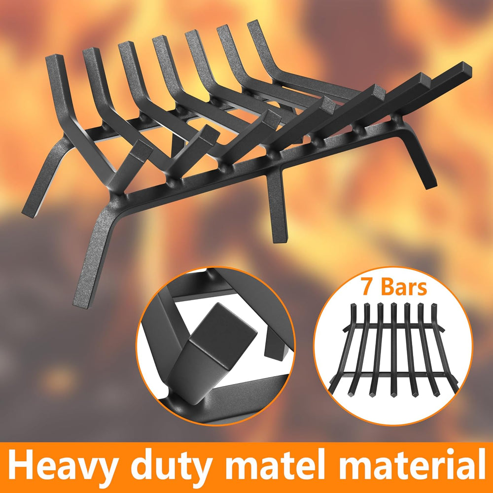 Mr IRONSTONE Fireplace Grate 24 inch Solid Steel Heavy Duty Firewood Log Burn...
