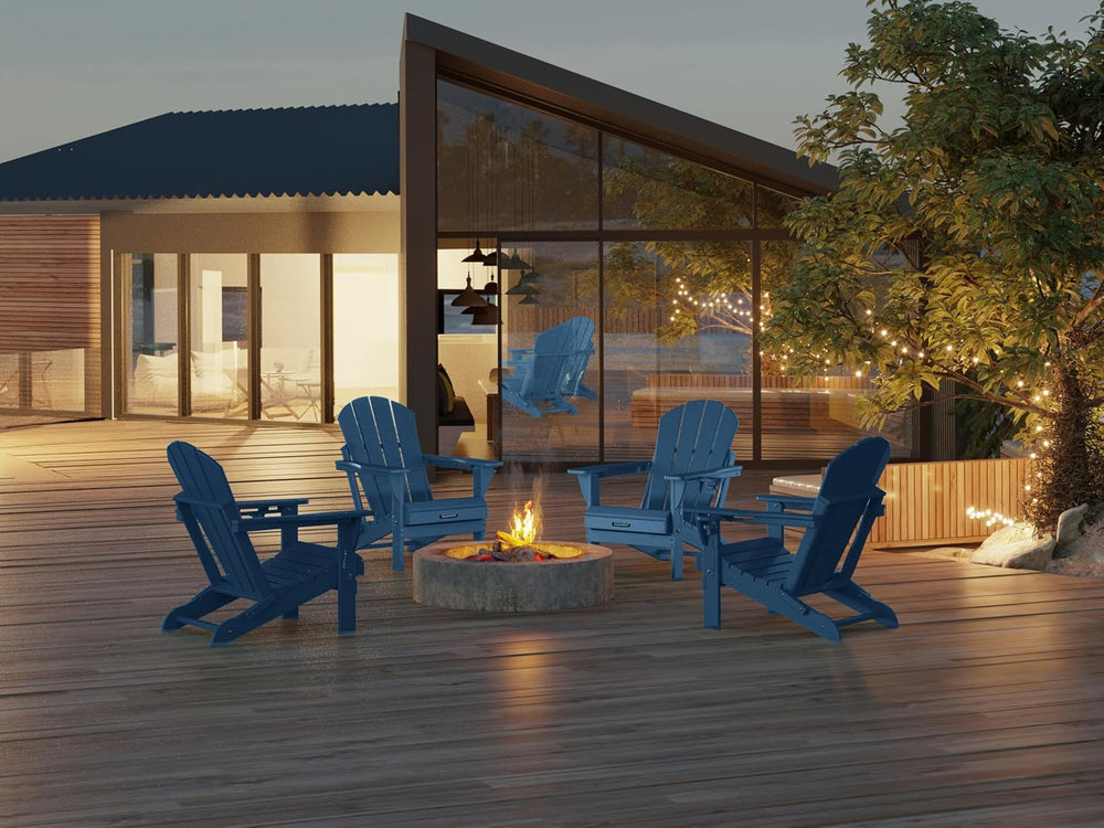 MUCHENGHY Folding Adirondack Chairs Set 4, HDPE for Fire Pit, Navy Blue (Set ...