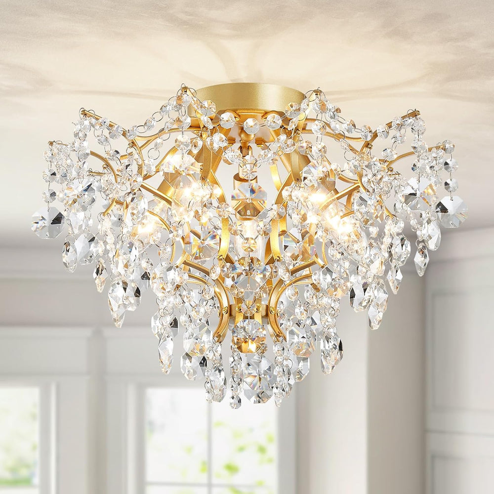 WUZUPS 5-Light Crystal Chandelier Flushmount Ceiling Light Modern Lighting Fi...
