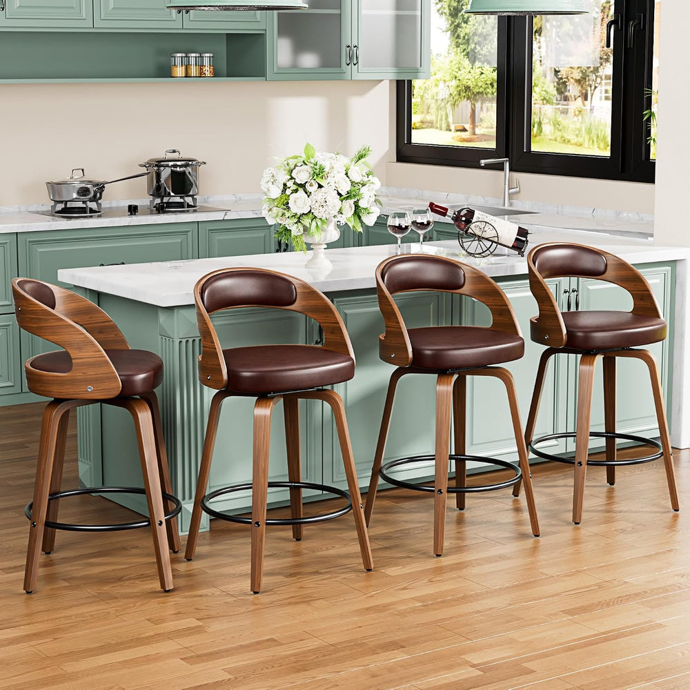 YaFiti Bar Stools Set of 2, 26" Bentwood Counter Height Barstools, Brown