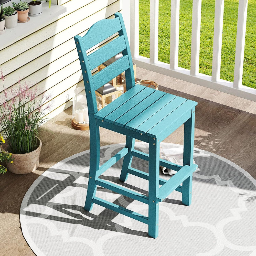 Tangkula Patio HDPE Barstool, Outdoor High Top Bar Chair w/Backrest & Foo...