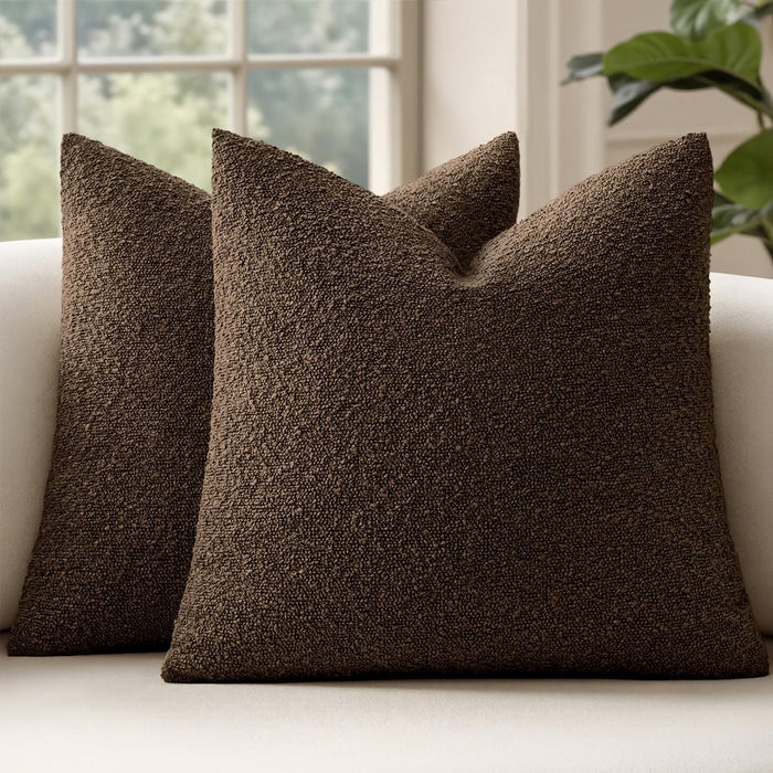 MIULEE 26x26 Decorative Euro Sham Boucle Couch Pillow Covers Brown