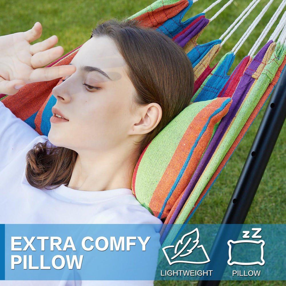 Double Hammock with Stand for Outside, Heavy-Duty, Portable Tropical
