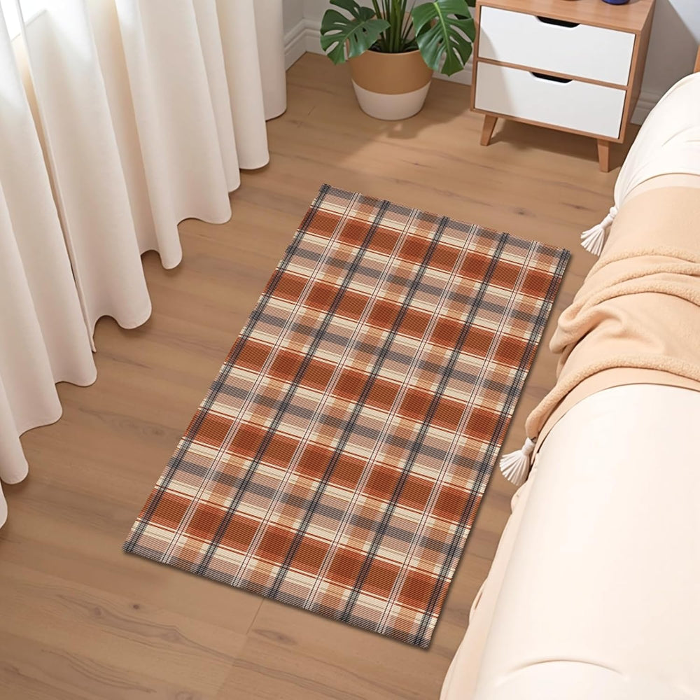 Fall Plaid Doormat Autumn Burnt Orange Buffalo Check Area Rugs 2x3 Farmhouse ...