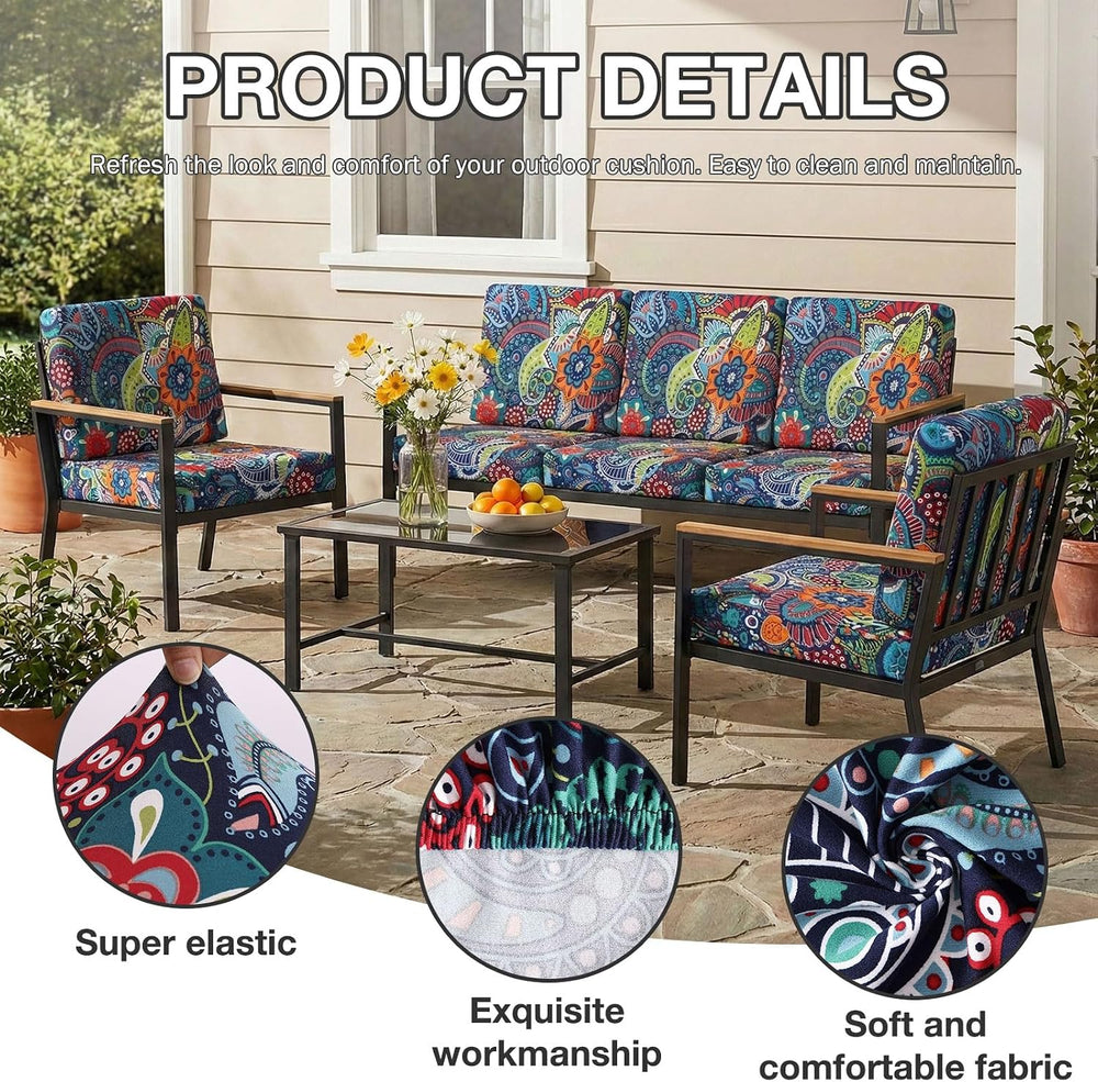 hyha 8Pcs Patio Cushion Covers, Stretch Outdoor Couch Cushion Covers