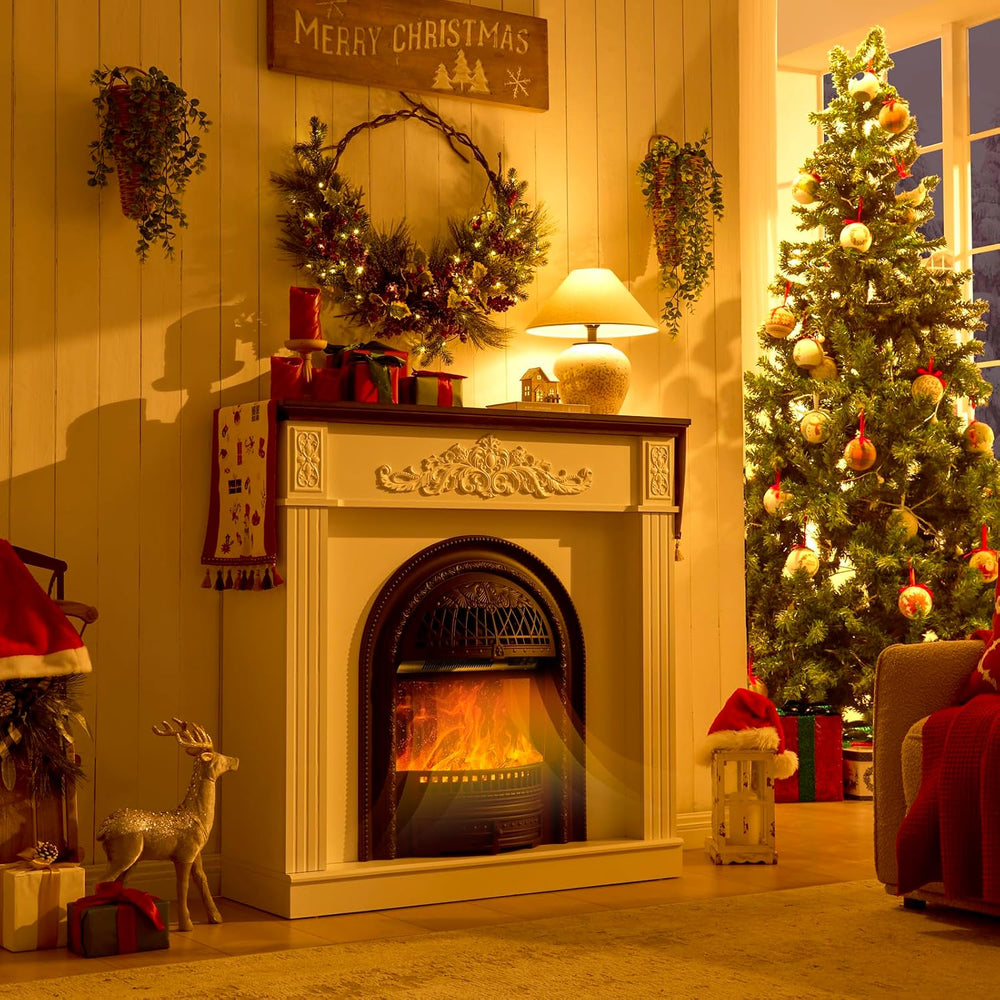 45" Birdcage-Style Electric Fireplace with Mantel, Tall Fireplace TV Stand