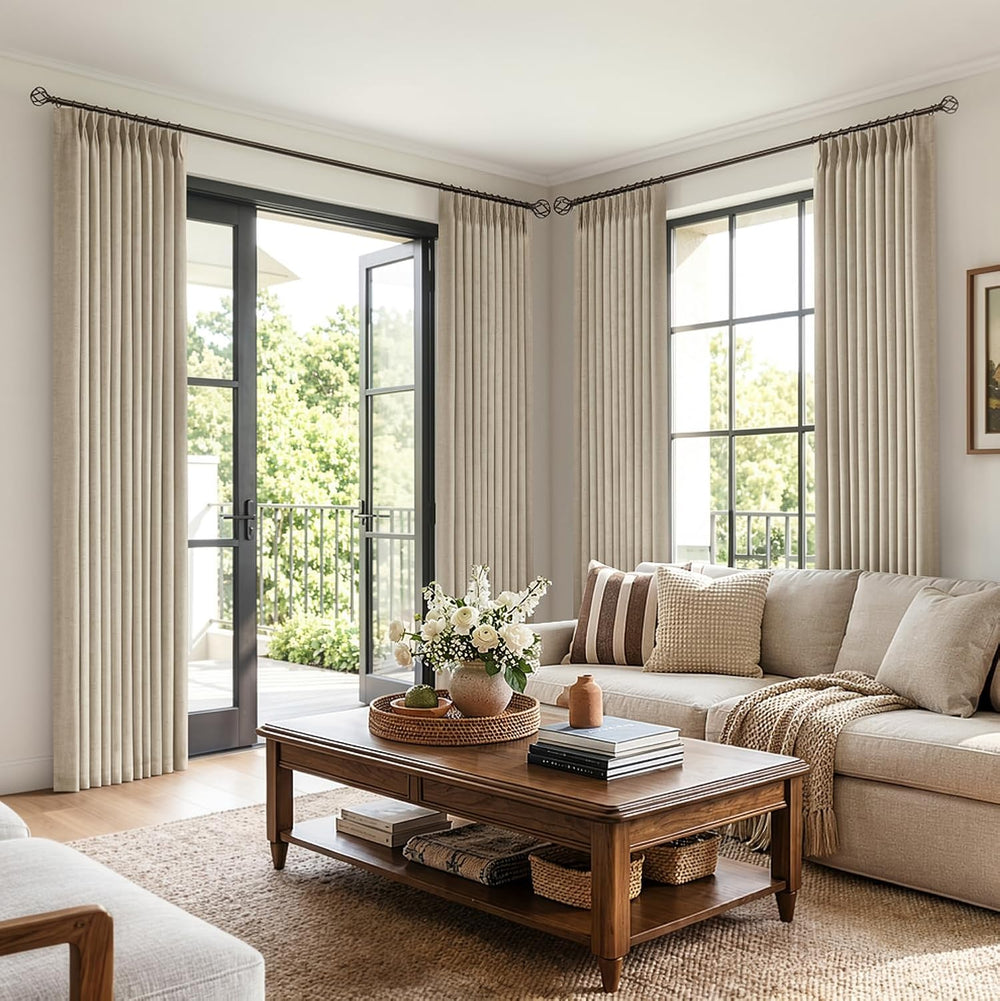MIULEE 4 Panels Pinch Pleated 100% Blackout Linen Curtains 40"x90" ...