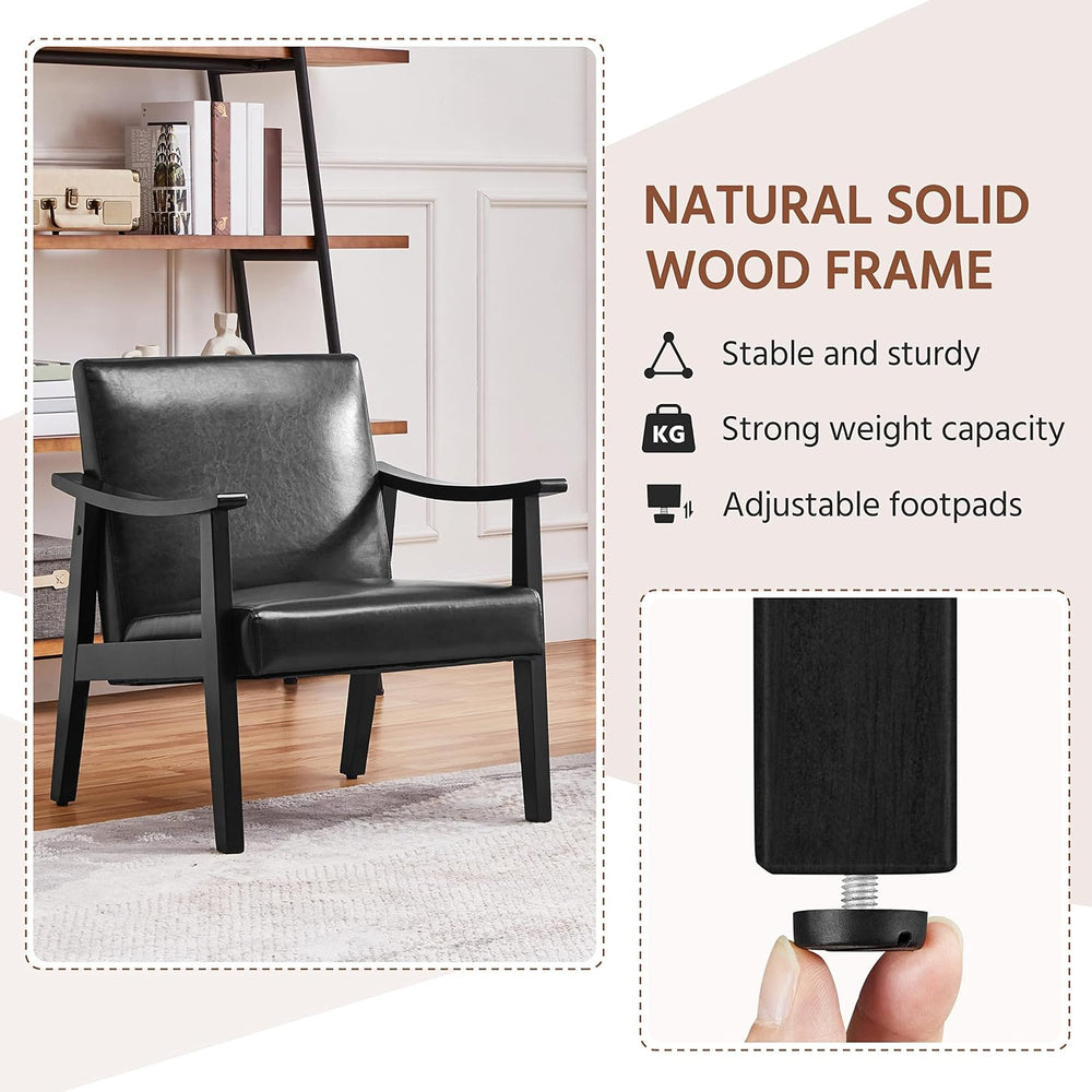 Yaheetech Accent Chairs Set of 2, Mid-Century Faux Leather Armchairs, Black