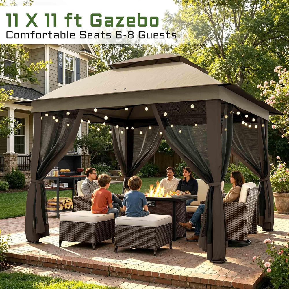 11'X11' Gazebo Pop Up with 4 Sidewalls Mosquito Netting