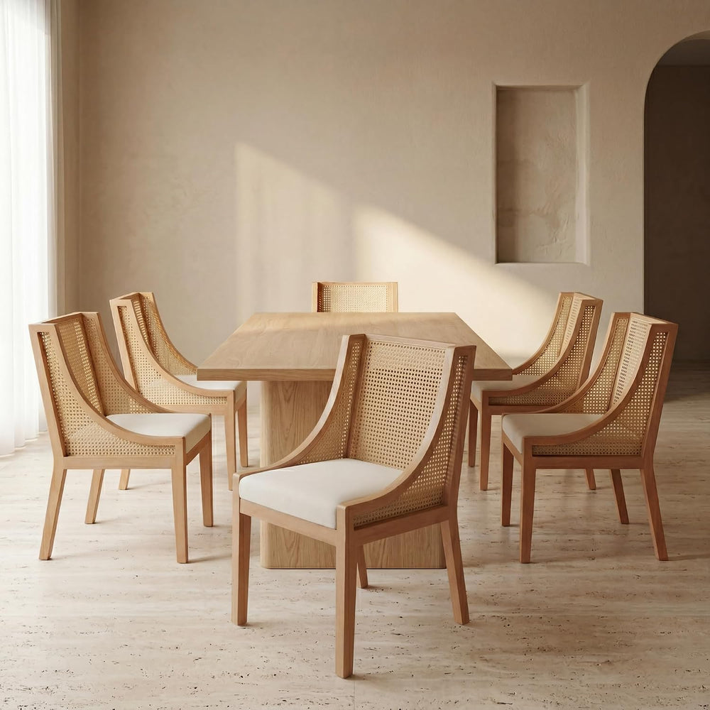 Mid Century Modern Dining Chairs Set of 6, Rattan Dinning Chair with a Square...