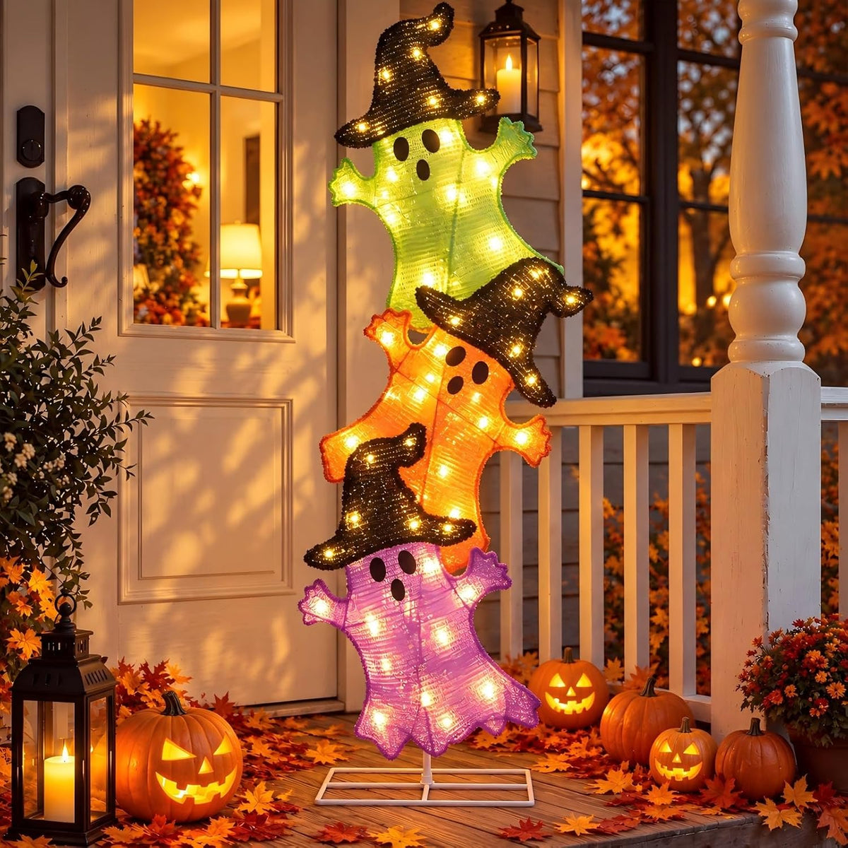 Halloween Ghost Lights 42 Inch H Pre-lit Lighted Ghost Witch Hats Decor