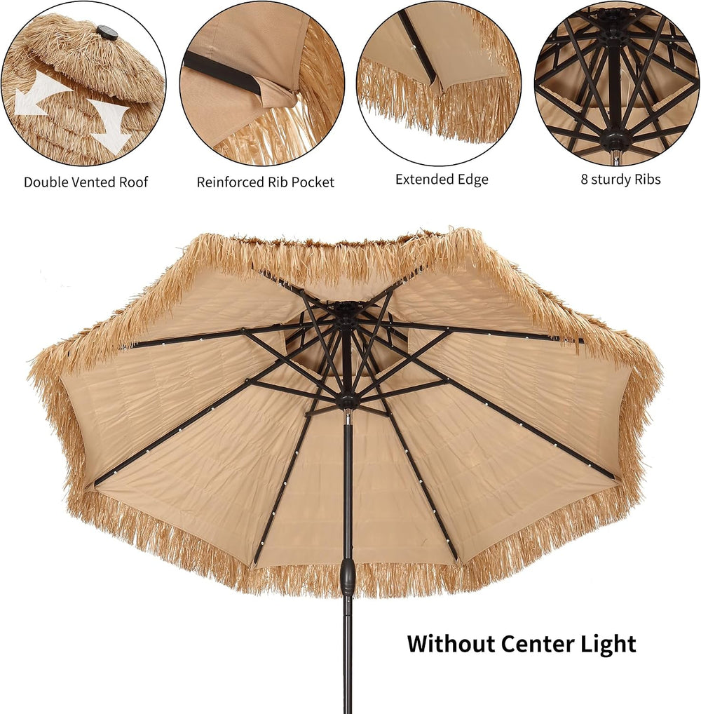 GDY 9 ft 2-Tier Solar Tiki Umbrella, 32 LED Ligths Hula Thatched Tiki Umbrell...