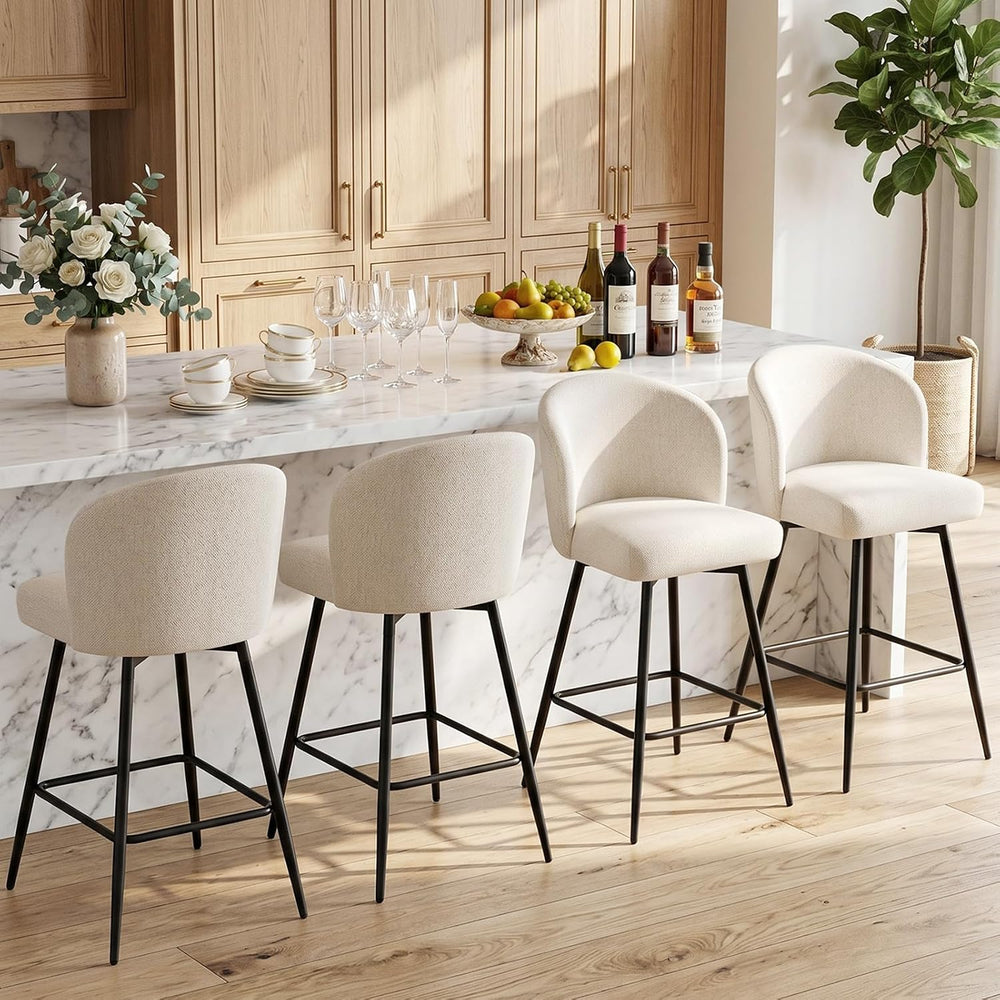 Counter Height Bar Stools Set of 2, 360° Swivel Upholstered Barstools with Ba...