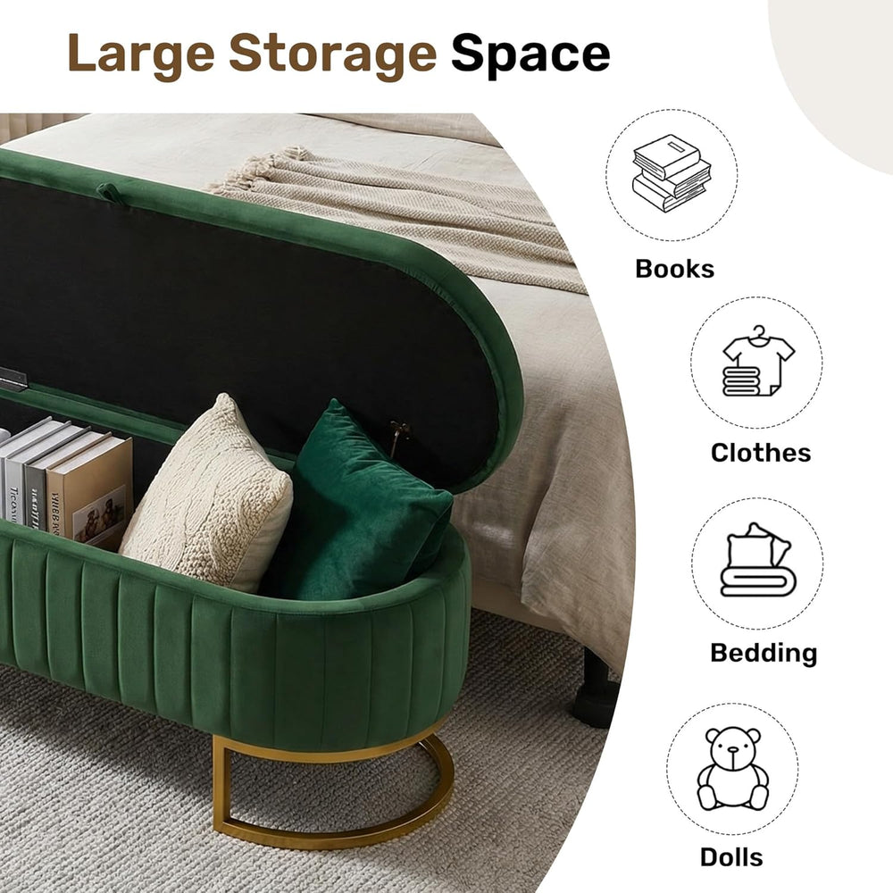 65" Velvet Storage Ottoman Bench End of Bed for Bedroom Entryway Green
