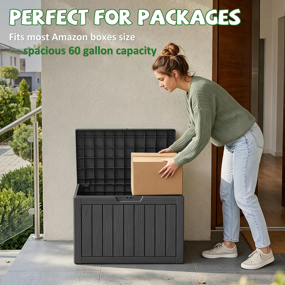DRATO 60 Gallon Outdoor Storage Box Waterproof, Lockable Resin Deck Boxes