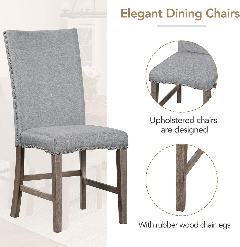 Mid-Century Extendable Dining Table Set for 6, Solid Wood 7-Piece Dining Tabl...