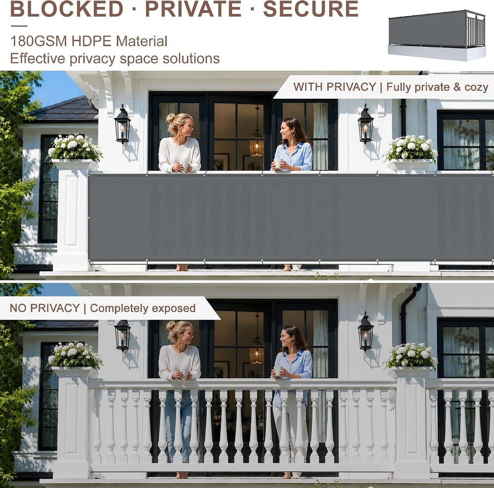 SUNNY GUARD 3.3' x 19.7' Balcony Privacy Screen, HDPE Patio Railing C...