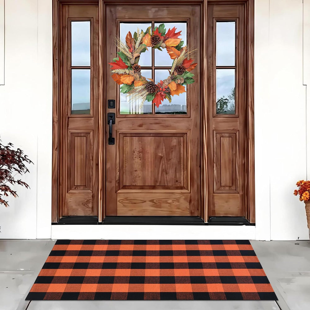 Fall Door Mat Orange and Black Plaid Rugs, 3'x5' Area Rug Outdoor Ind...
