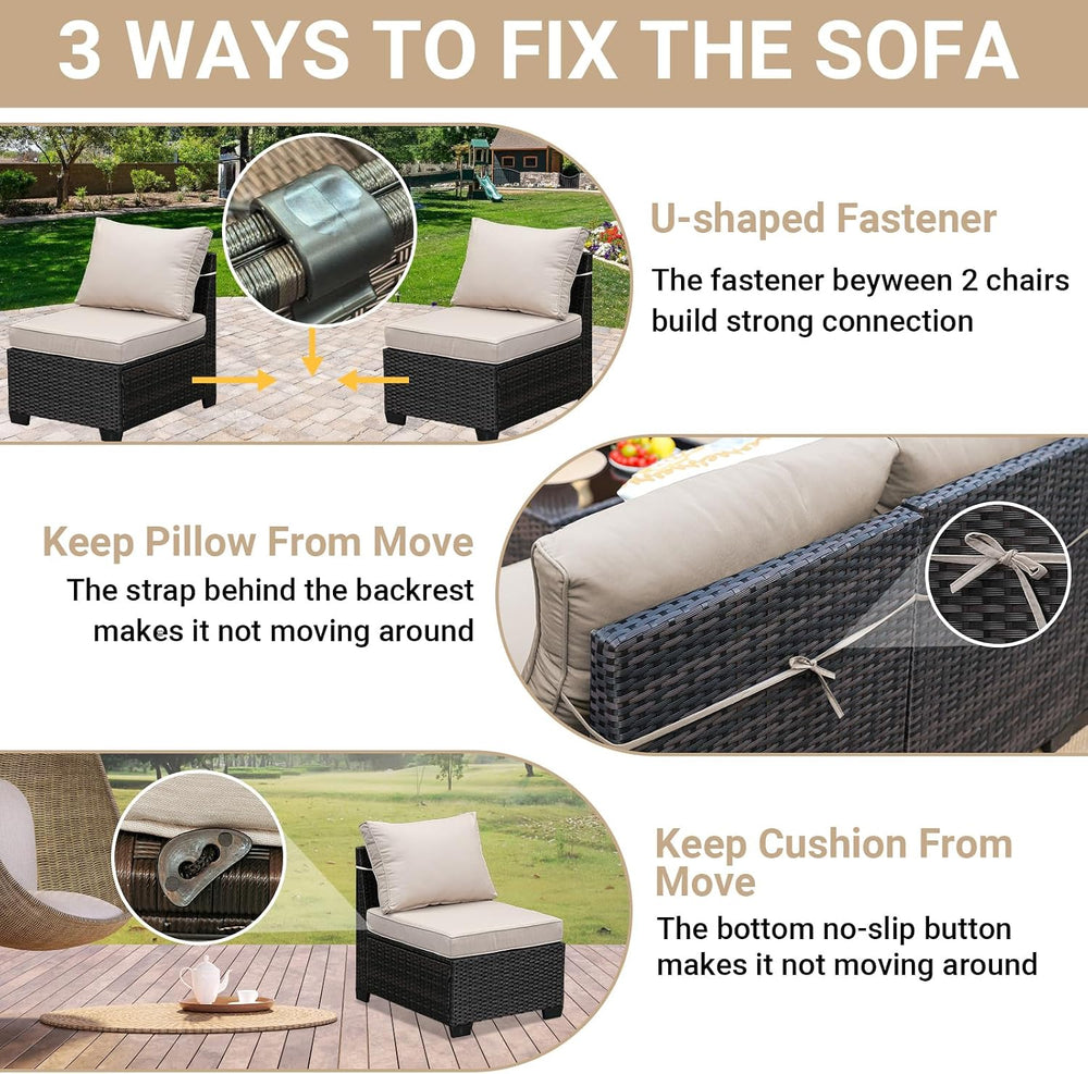 Jing's Villa 10-Piece Patio Furniture Set, All-Weather Outdoor Wicker Sec...