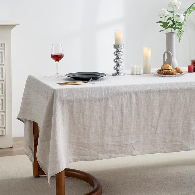 EVERLY100% Pure Linen Rectangle Tablecloths132Lx60WInch for Dining,Buffet Par...