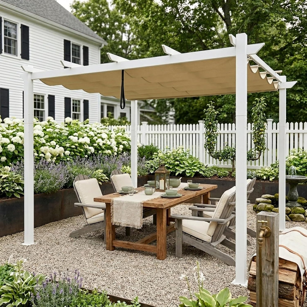 PURPLE LEAF Outdoor Pergola 10' x 13' White Pergola, Double Canopy, K...