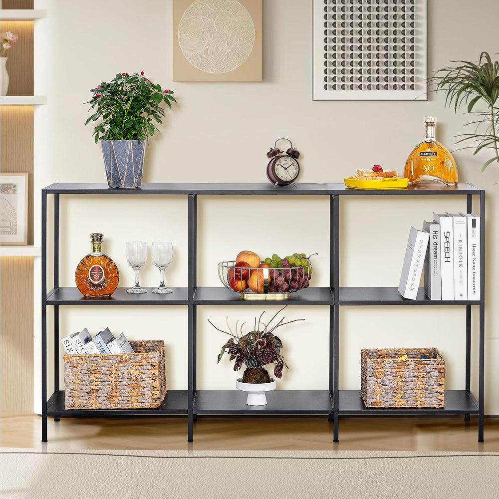 DCLRN 47 Inch 3 Tier Metal Console Table with 4 Storage Units,Sofa Table Behi...