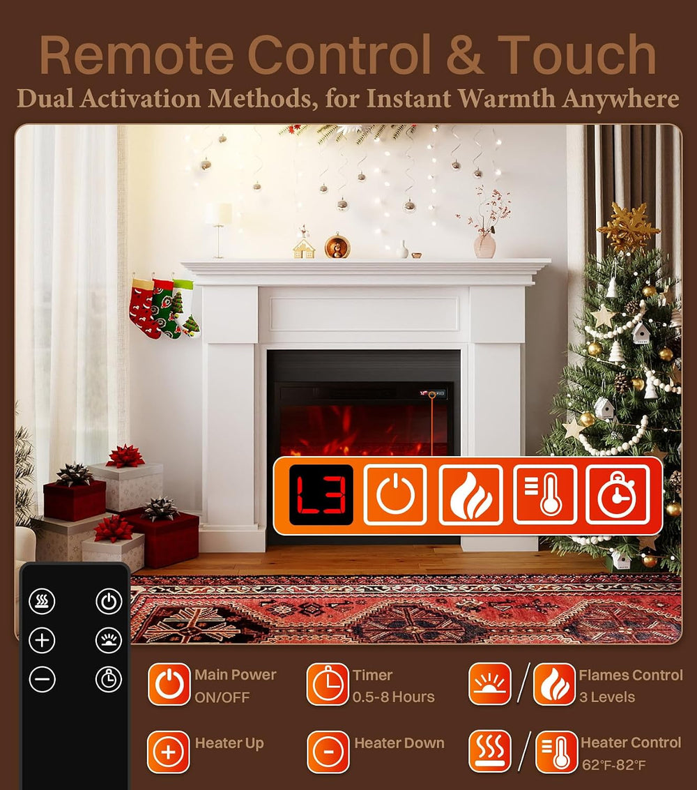 55" Electric Fireplace with Mantel,TV Stand, 23" Fireplace Heat, 8H...