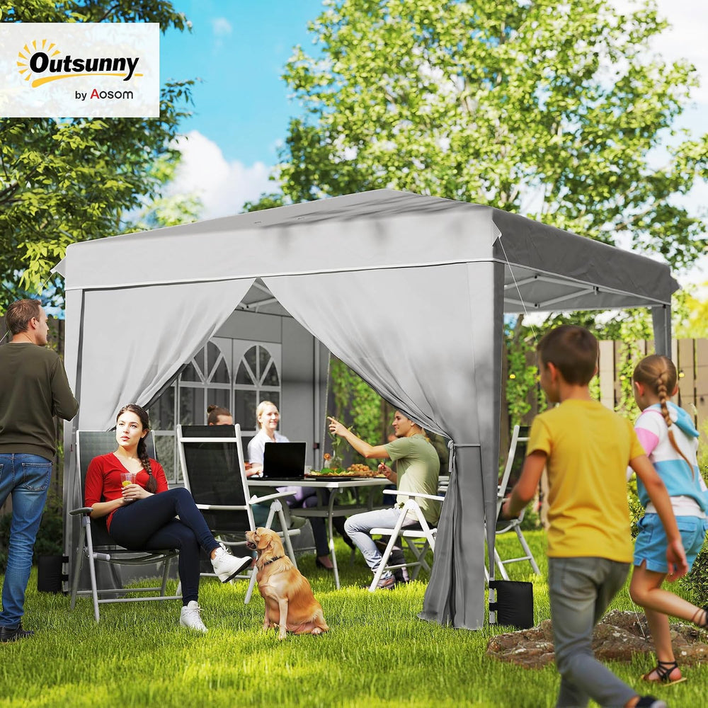 Outsunny 10 x 10 ft Pop Up Canopy Tent with Sidewalls UPF50+, Light Gray
