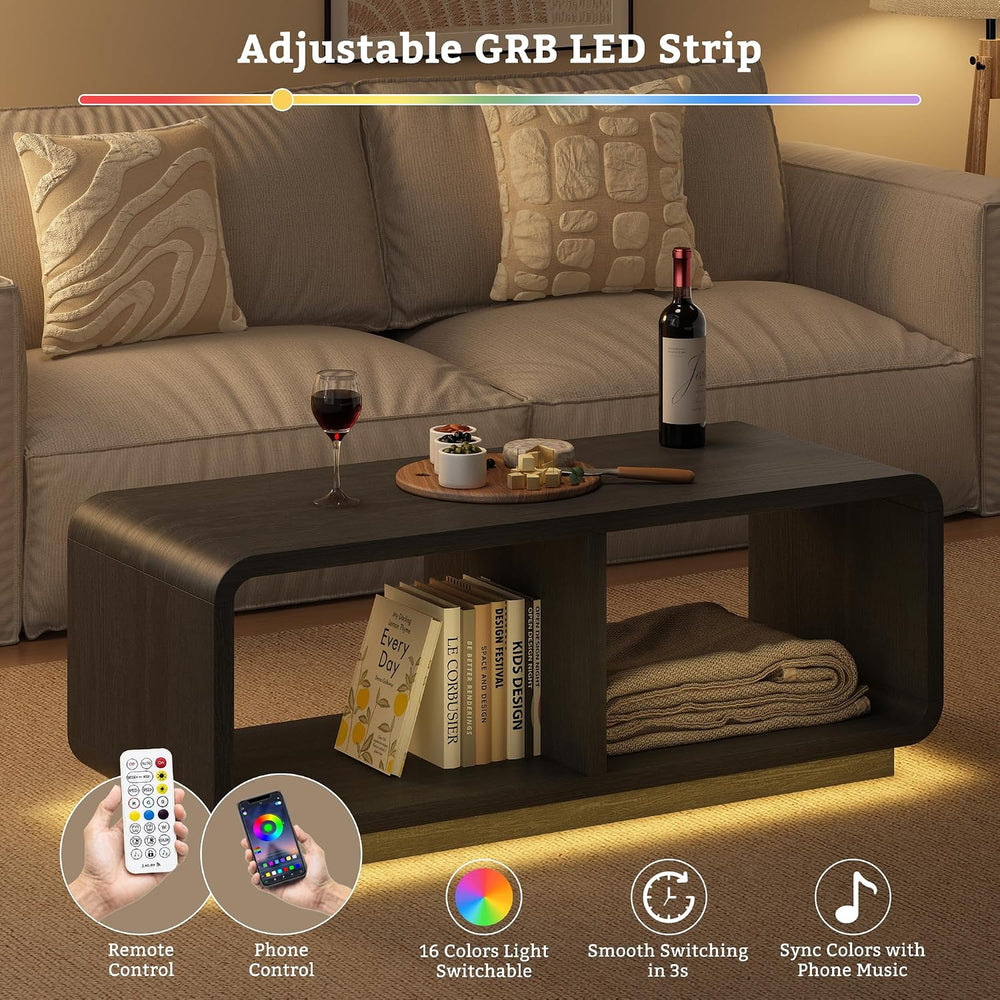 LYNSOM 47" Mid Century Modern Coffee Table, 2-Tier Center Table with Cur...