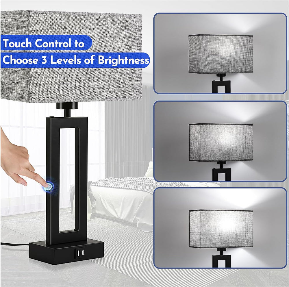 Modern Nightstand Lamps Set of 2 - Touch Control Bedside Table Lamps with USB...