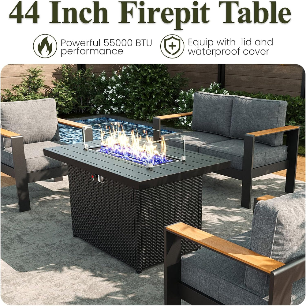 LayinSun 7 Piece Aluminum Outdoor Furniture Set with Fire Pit Table