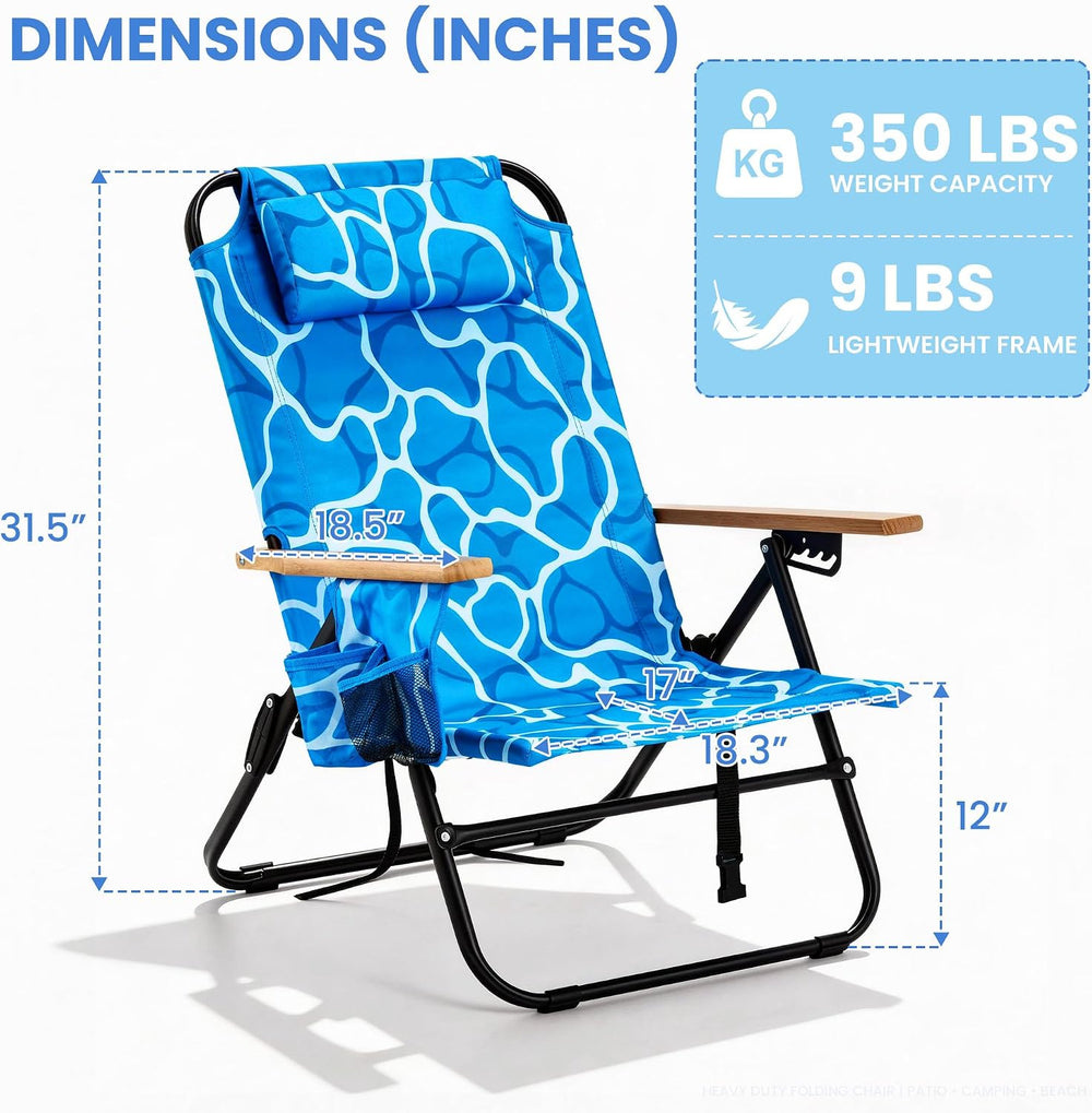 Premium Portable Camping Chair 5-Position Recliner Beach Folding Lightweight ...