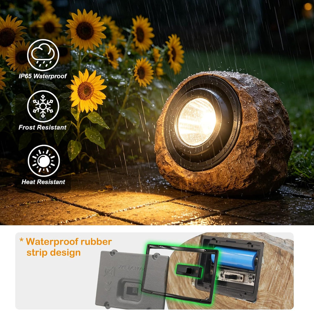 VOOKRY Brown Solar Rock Lights Outdoor, IP65 Waterproof Garden Stone Lights
