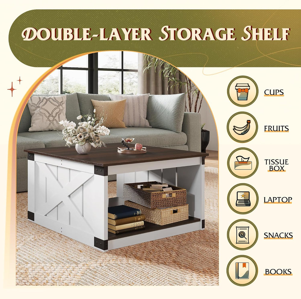 WLIVE Coffee Table, Farmhouse Coffee Table with Open Storage, 31.5" Wood...