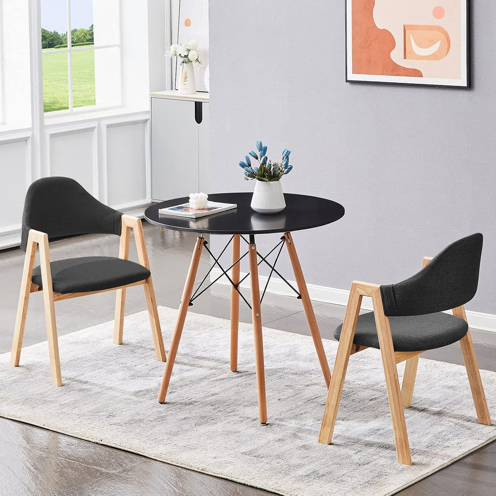 31.5" Small Round Dining Table Black for 2-4 with Wood Legs
